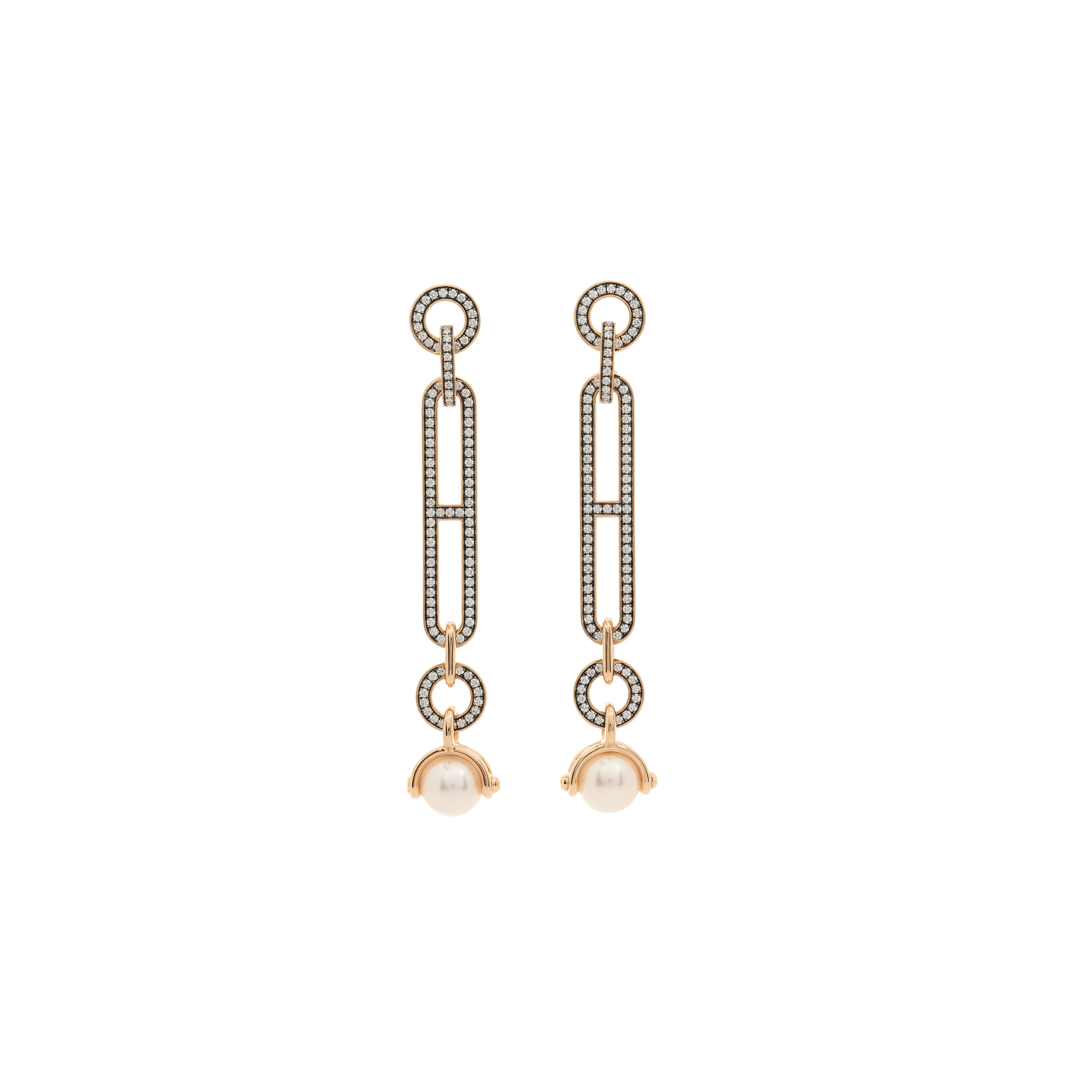 h**mes 18k rose gold Di*m*nd pearl pm chandra drop earrings